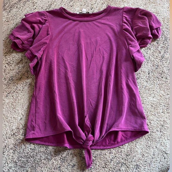 Pink/Purple Tie Blouse with Layered Short Sleeves - Picture 2 of 6